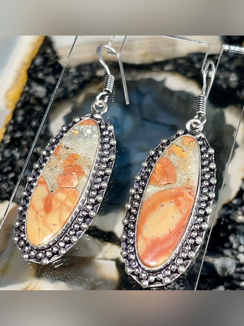 Brecciated Maligano Jasper Crystal Earrings 2 1/4”